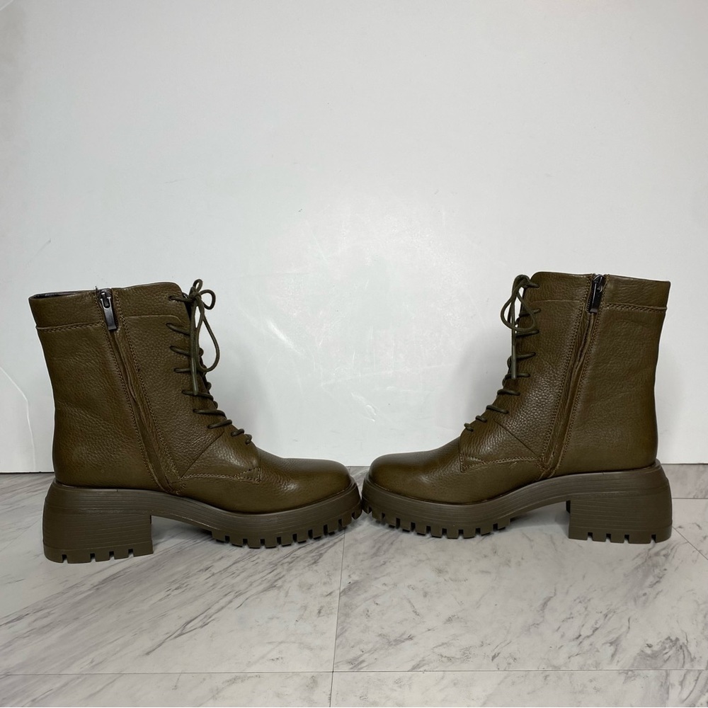 Franco Sarto Jetson Green Brown Leather Lace Up Lug Sole Boot 8 1/2 M - Picture 6 of 16